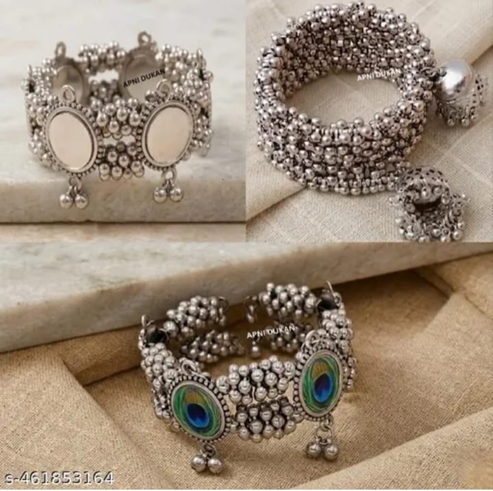 Elegant Oxidized Silver Bracelet Set Mirror Finishing